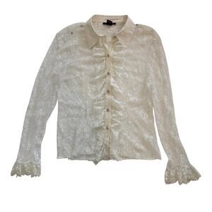 Boston Proper Cream Lace Button Up Collard Shirt Size 12